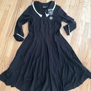 Voodoo Vixen x Acid Doll Black Sleeved Spider Brooch Fit & Flare Dress